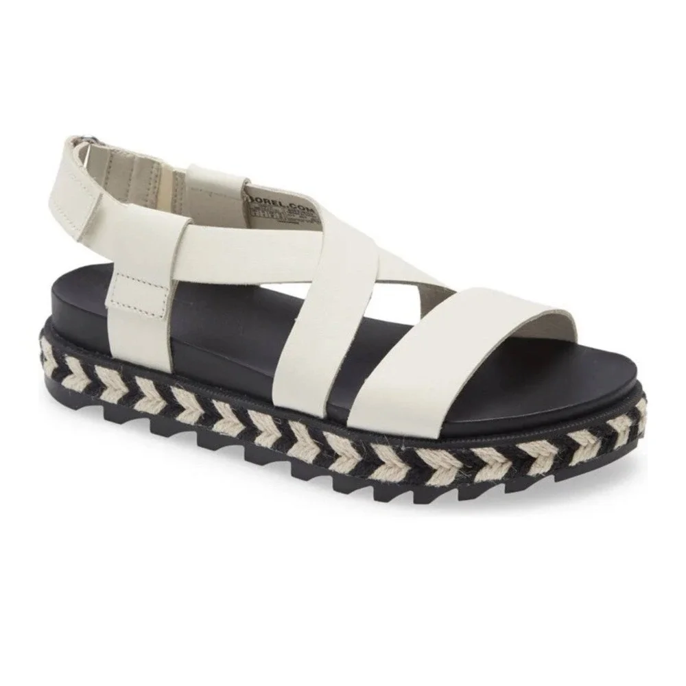 Sorel Sandals 6.5 Black Roaming Criss Cross Platform Espadrille Leather Strappy